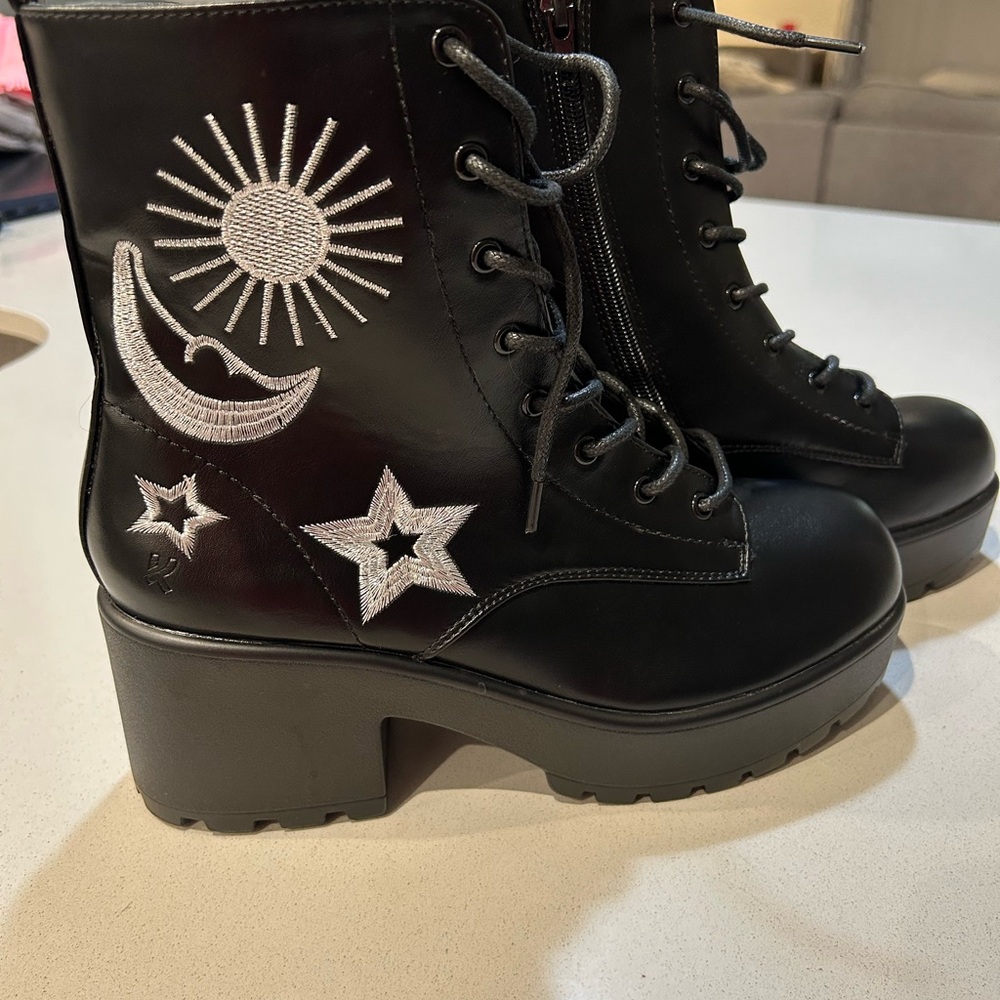 Koi Black Celestial Embroidered Moto Boots